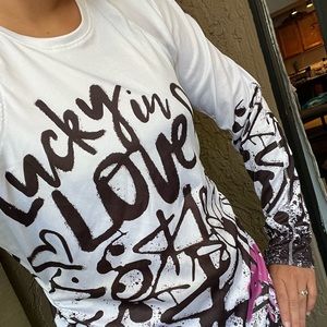 Lucky in love long sleeve graffiti workout top